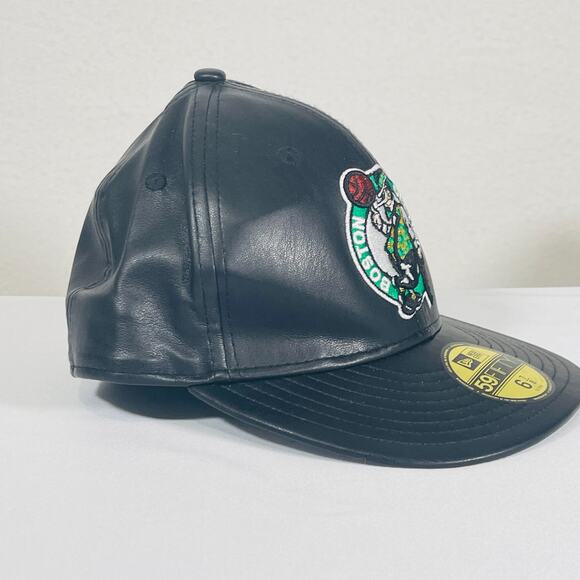 Boston Celtics Basketball New Era 59FIFTY Fitted Faux Leather NBA Hat Mens 6 7/8 - Picture 9 of 9